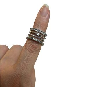 RSG CZ Ring Silver Tone Rhodium 4 Layer Band Starter 7.5 Engagement Wedding